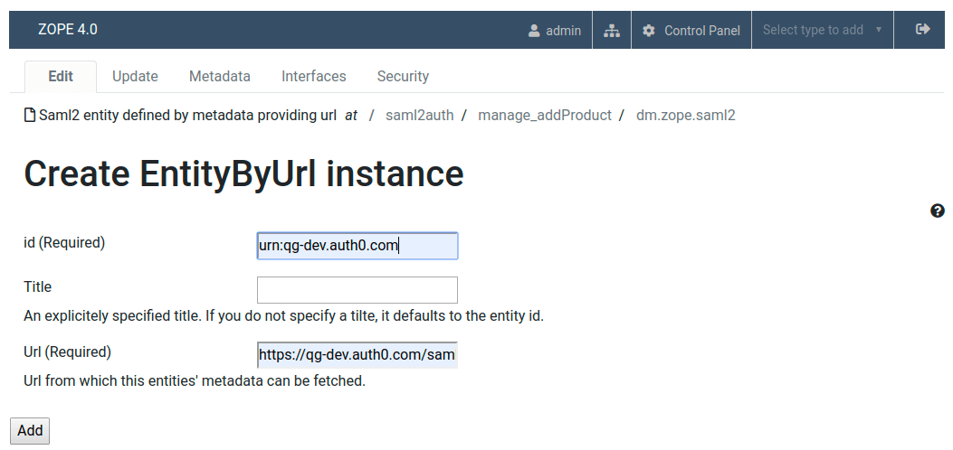 Create EntityByUrl instance