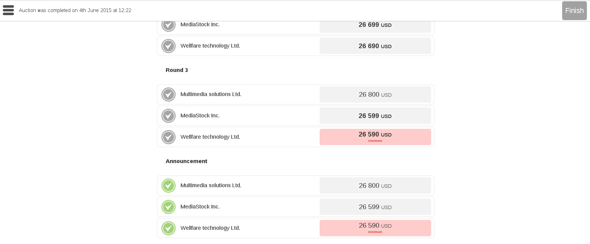 OpenProcurement auction result announcement