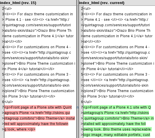 Changes, displayed as code