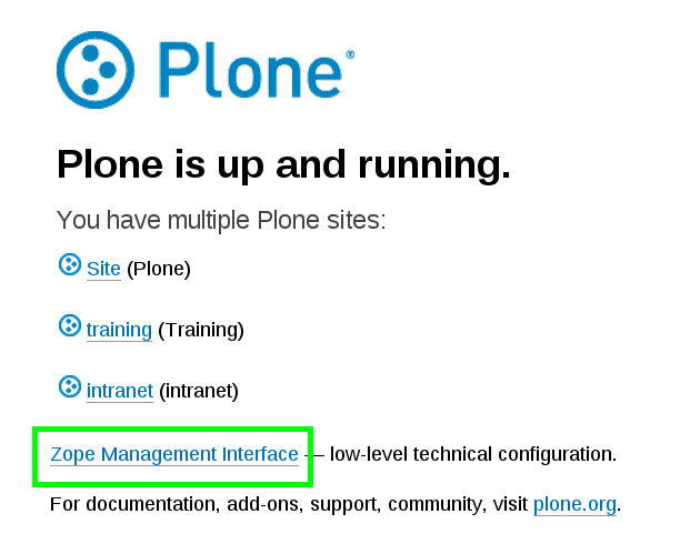 Plone startup page