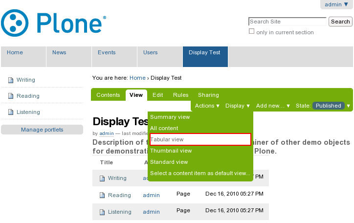 Tabular view