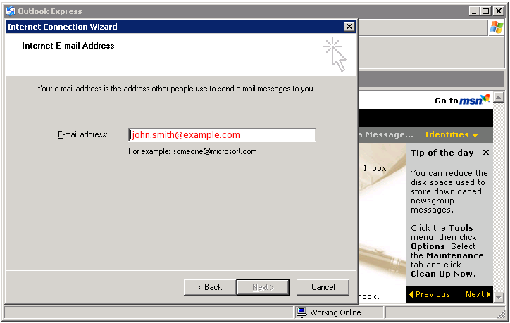 Outlook Express - internet email address