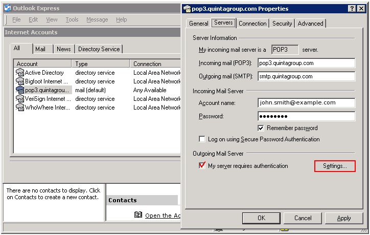 Outlook Express Outgoing Mail Server