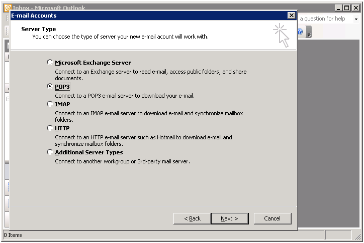 Outlook POP3 server