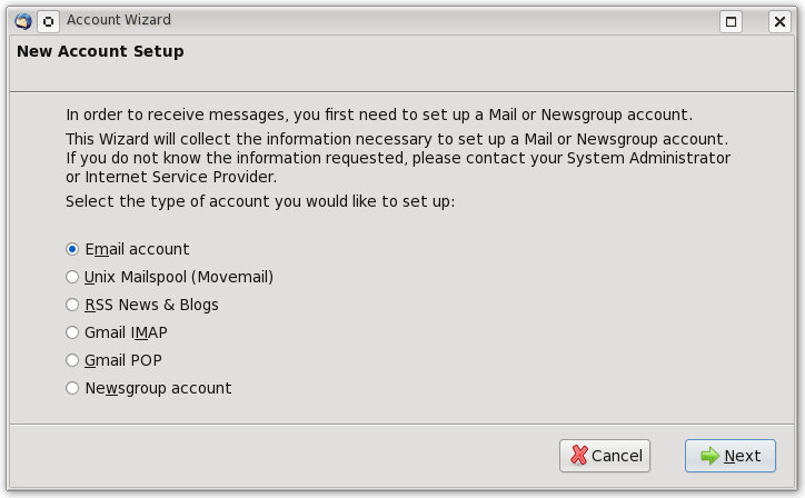 Thunderbird Account wizard