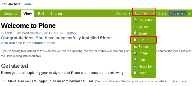 Add file to Plone