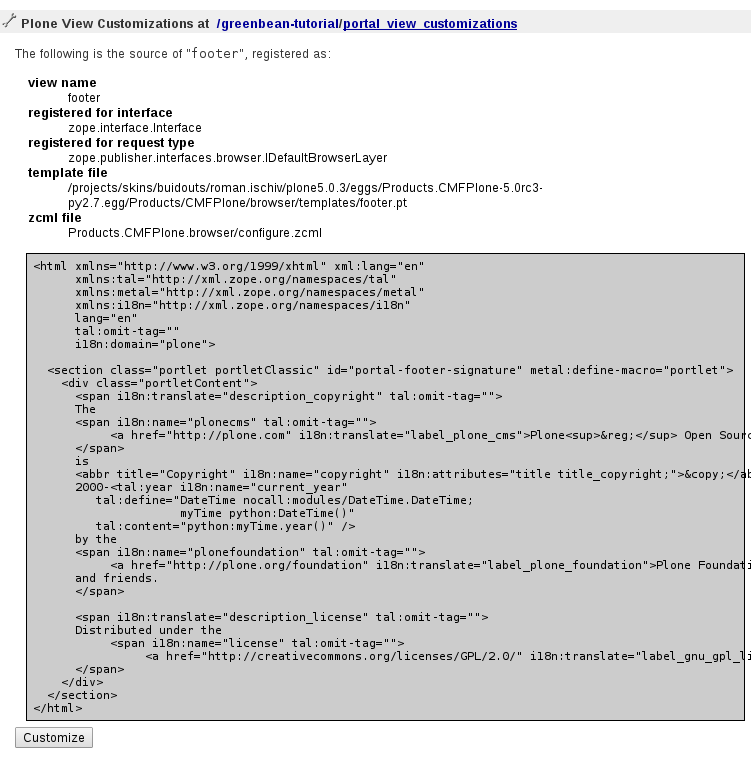 Green Bean Plone theme Footer customization in ZMI