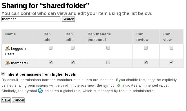 Sharing folder in intranet workflow