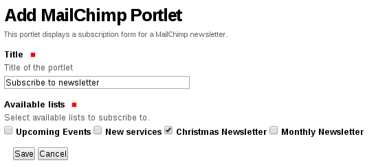 ”Add MailChimp portlet