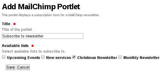 Add MailChimp Portlet 