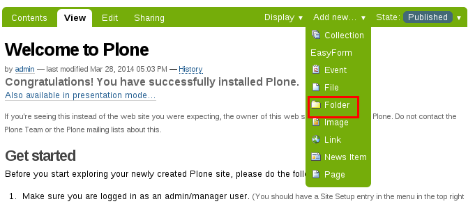 Add folder to Plone