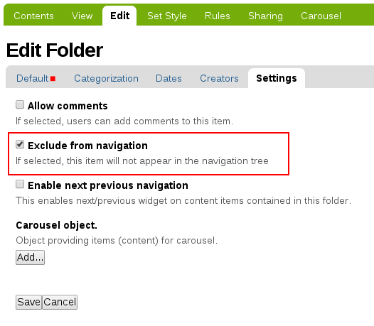 Exclude from Plone navigation