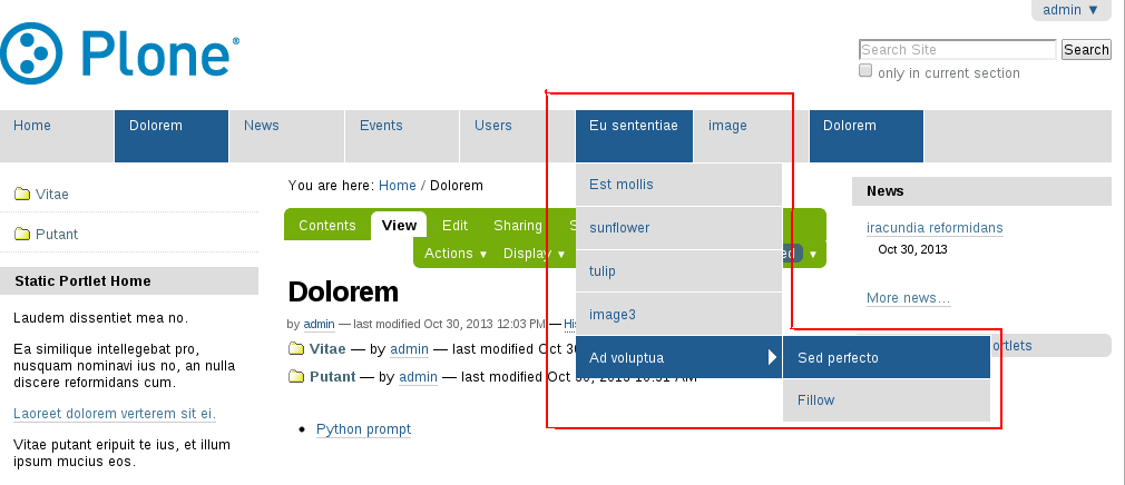 Plone drop-down menu