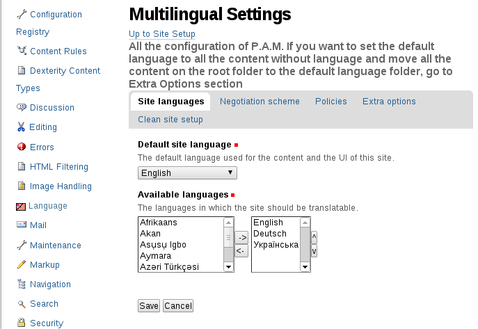 plone.app.multilingual settings