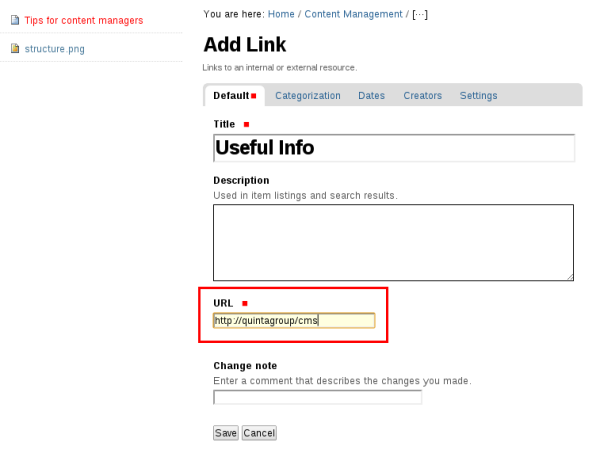 Add link address to Plone