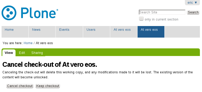 Cancel check out in Plone