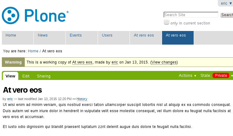 Working copy in Plone